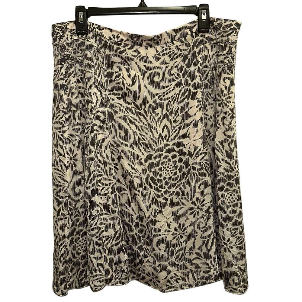 Sigrid Olsen Floral Midi Skirt Brown Cream Size 14 Boho